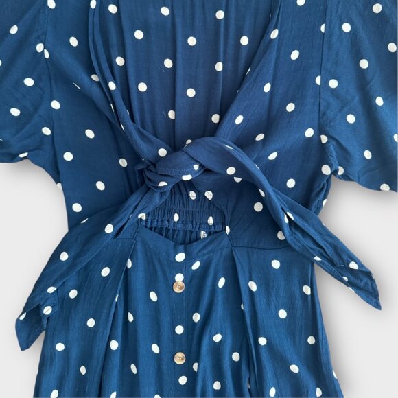 FAITHFULL THE BRAND REVOLVE Magda Midi Dress in Vintage Blue Ronja Polka Dot - M - Picture 5 of 6